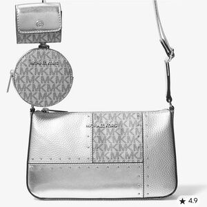 NWT Michael Kors Jet Set SILVER METALLIC and Traditional Initial Logo